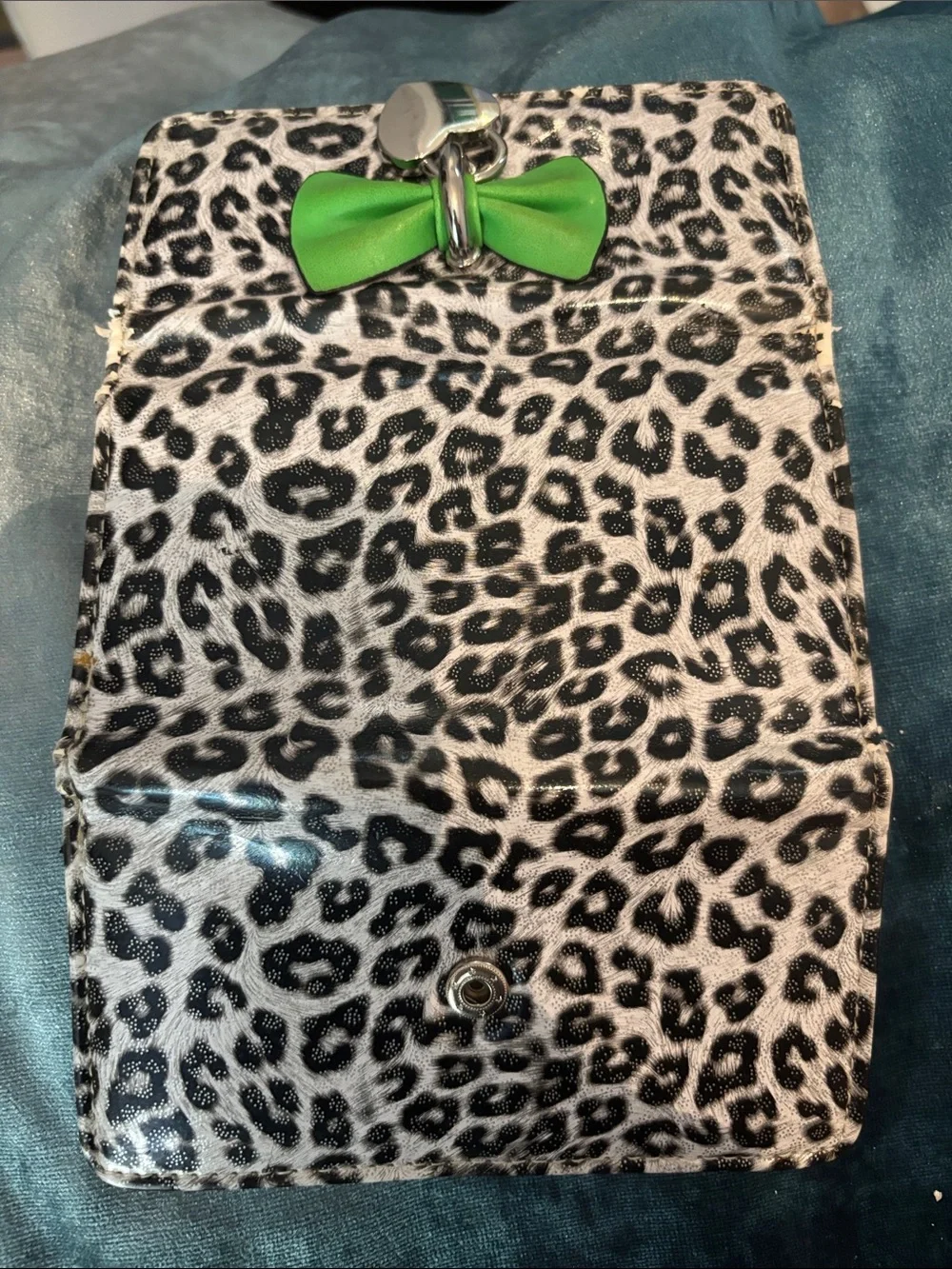 Leopard Print Wallet with Green Bow Accent